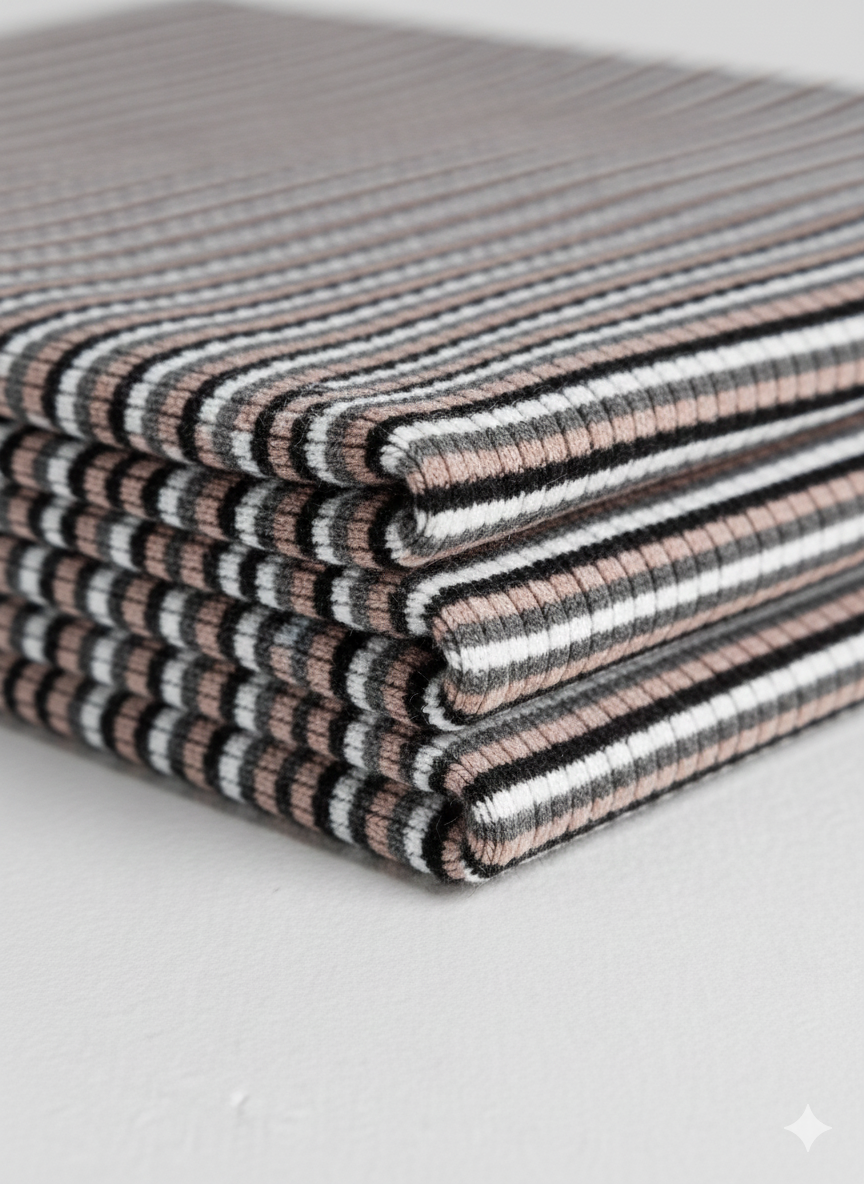 Soft Rib Knit Fabric – Blush and Black Stripe