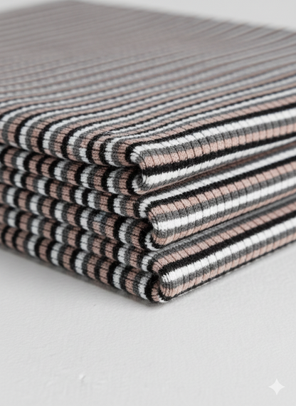 Soft Rib Knit Fabric – Blush and Black Stripe