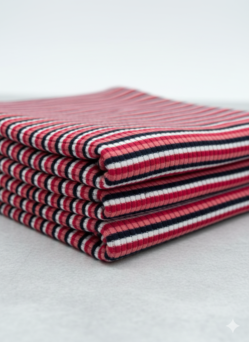 Soft Rib Knit Fabric – Red and Black Stripe