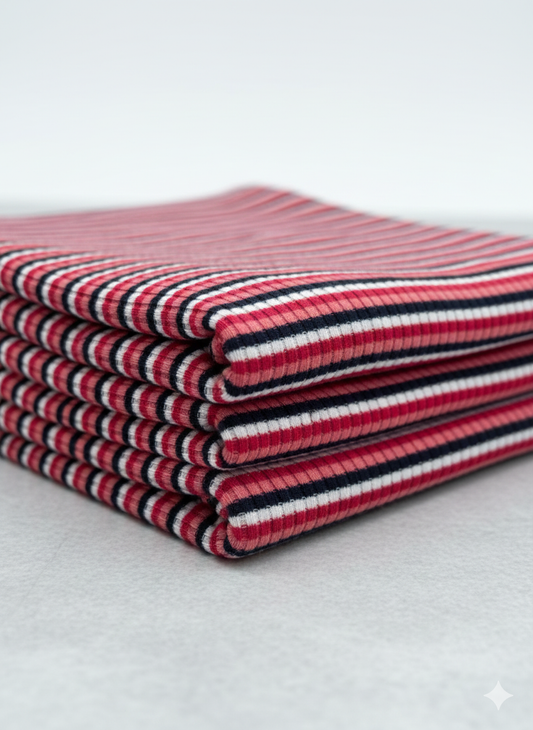 Soft Rib Knit Fabric – Red and Black Stripe