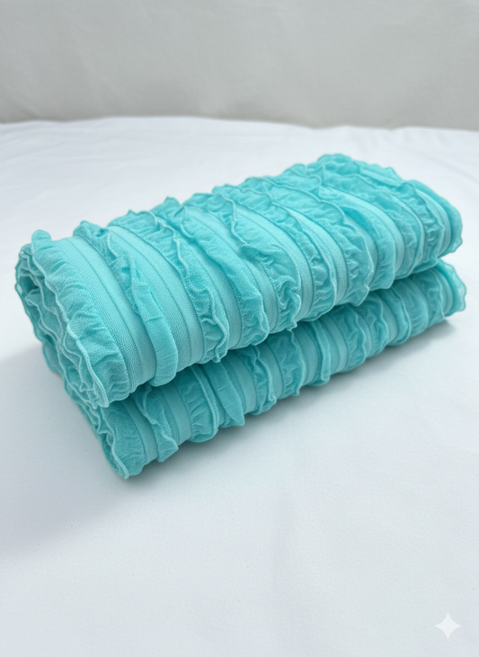 Ruffle Mesh Fabric – Aqua