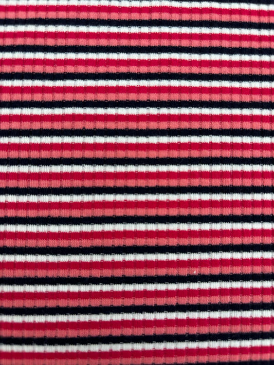 Soft Rib Knit Fabric – Red and Black Stripe