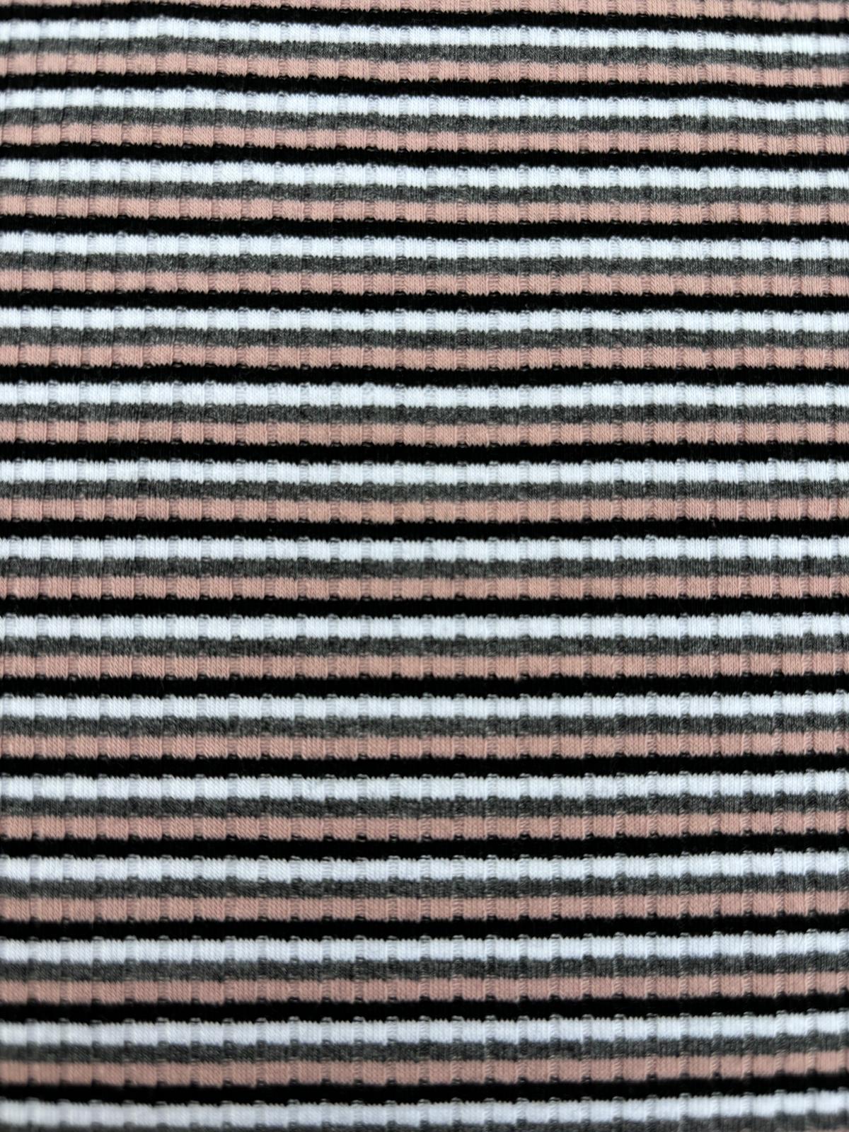 Soft Rib Knit Fabric – Blush and Black Stripe