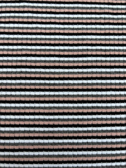 Soft Rib Knit Fabric – Blush and Black Stripe
