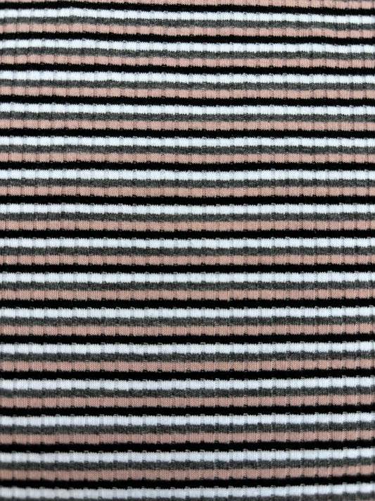Soft Rib Knit Fabric – Blush and Black Stripe
